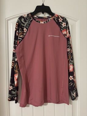 Quiksilver Mauve Long Sleeve Rash Guard with Floral Sleeve Panels